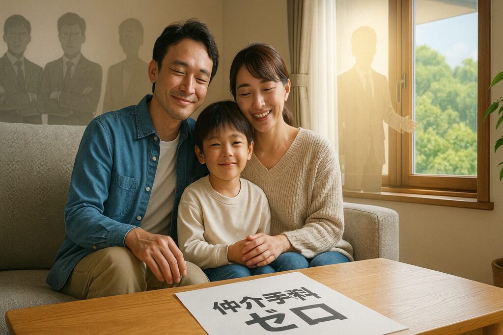 沖縄新築建売の鍵受け取りで喜ぶ30代夫婦と値下げ成功のグラフが浮かぶ成功エピソード
