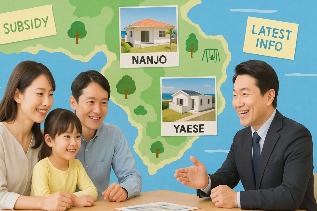 沖縄南部郊外新築建売のまとめイメージ、地元相談と家族の笑顔あふれる生活。