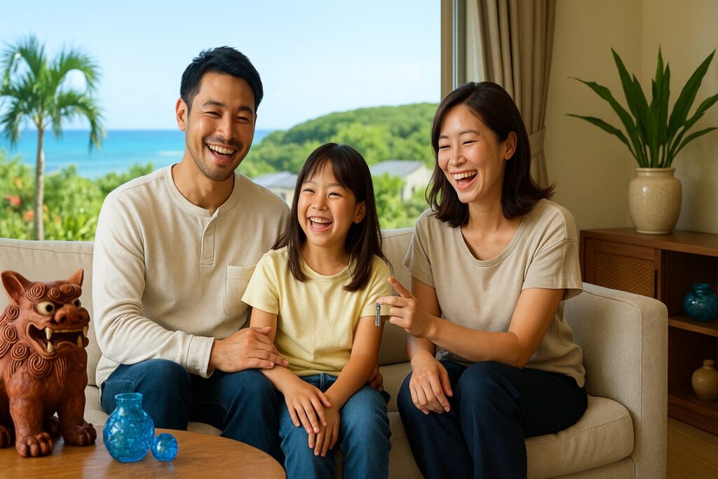 沖縄の戸建てで家族団らんのシーン