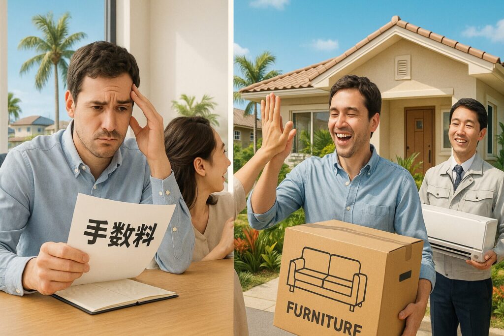 仲介業者と建売業者の違いを表す対比シーン:困惑と喜びの表情