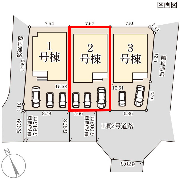 仲介手数料無料_八重瀬町座波_区画図_2号棟