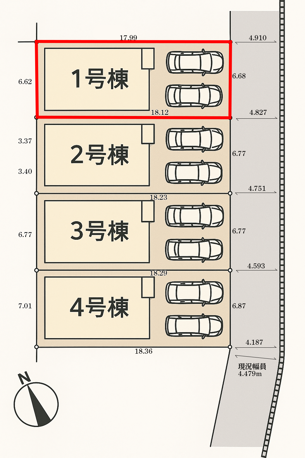 仲介手数料無料_南城市佐敷字新里_区画図_1号棟