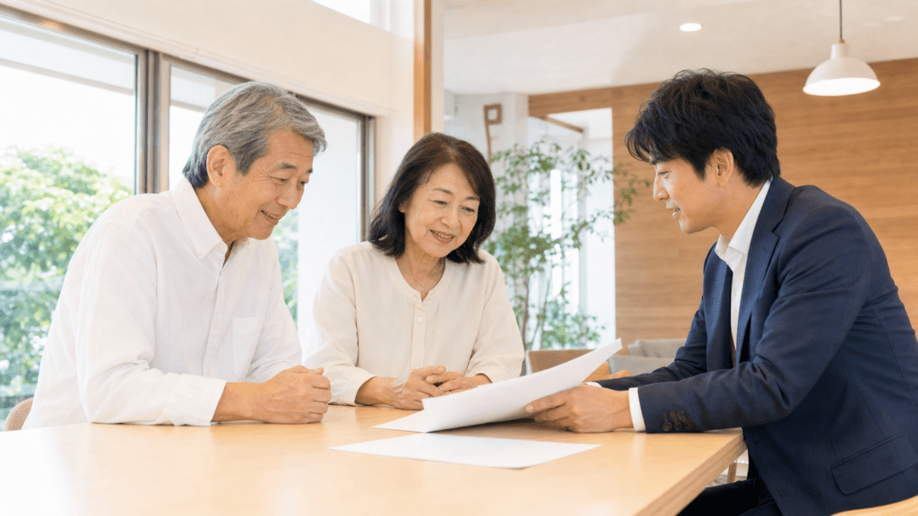 店舗で落ち着いて売却相談をする夫婦