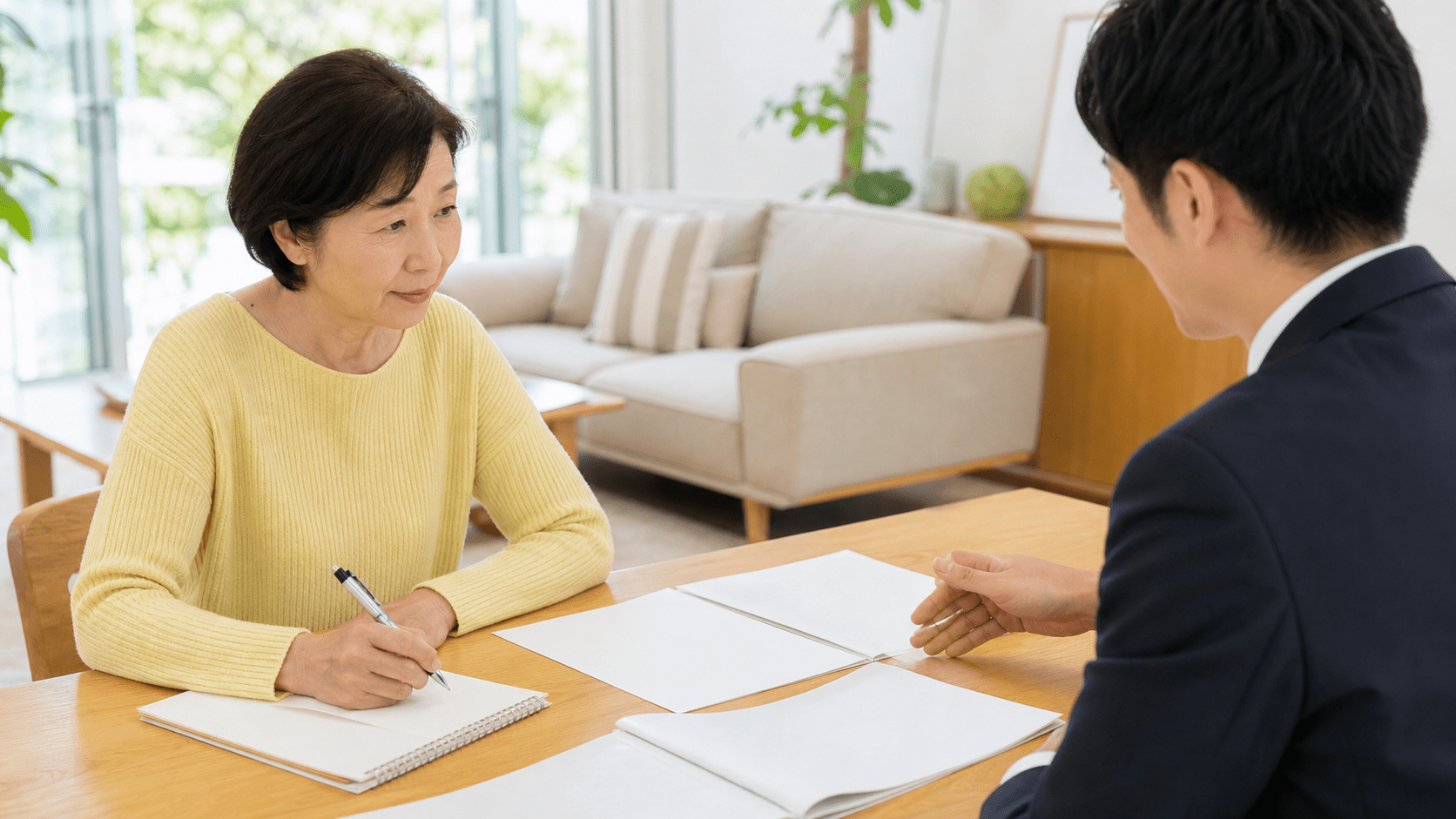 担当者に質問しながらメモを取る様子