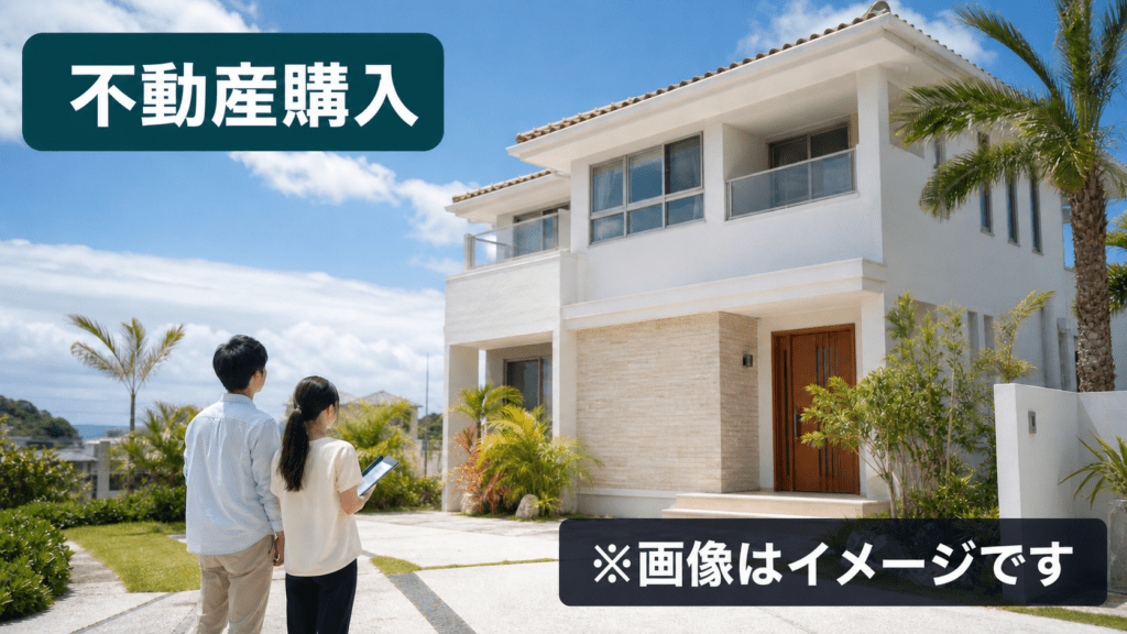 仲介手数料無料 沖縄｜不動産購入のイメージ（新築戸建てを見上げる夫婦）