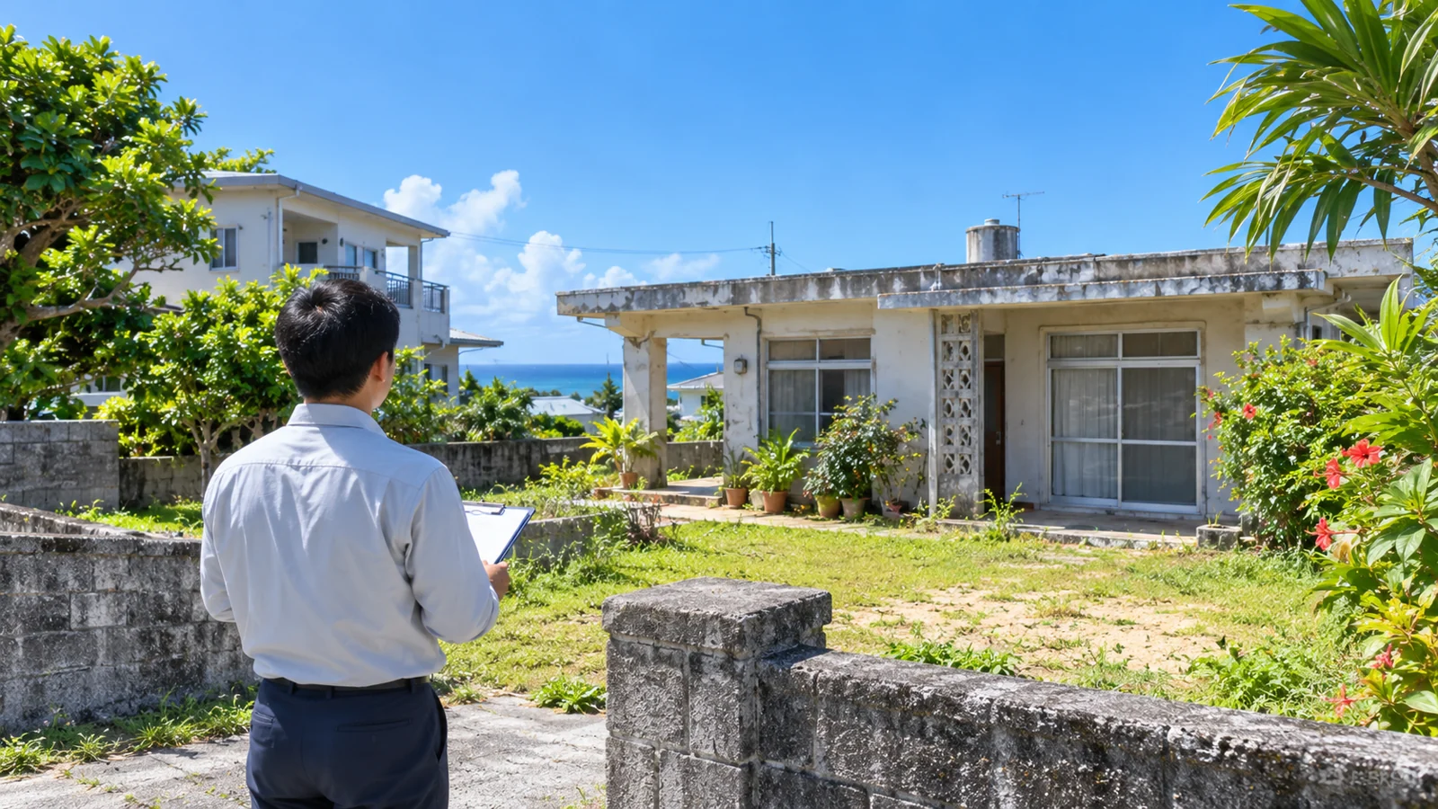 家と土地を現地で確かめる様子